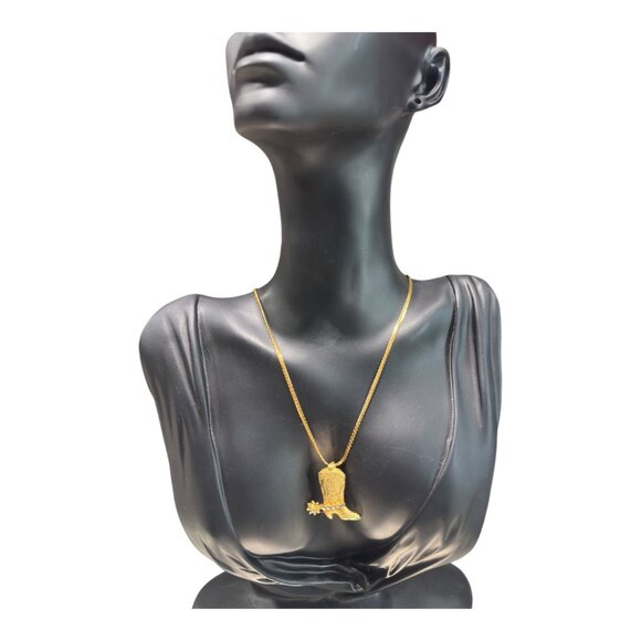 Gold-Plated Western Boot Pendant Necklace With Rhinestone Detailing - Picture 2 of 9